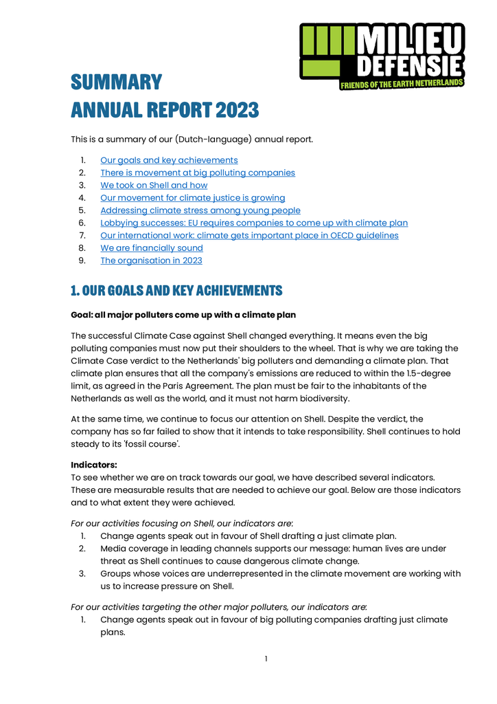 Voorbeeld van de eerste pagina van publicatie 'Summary of our annual report 2023'