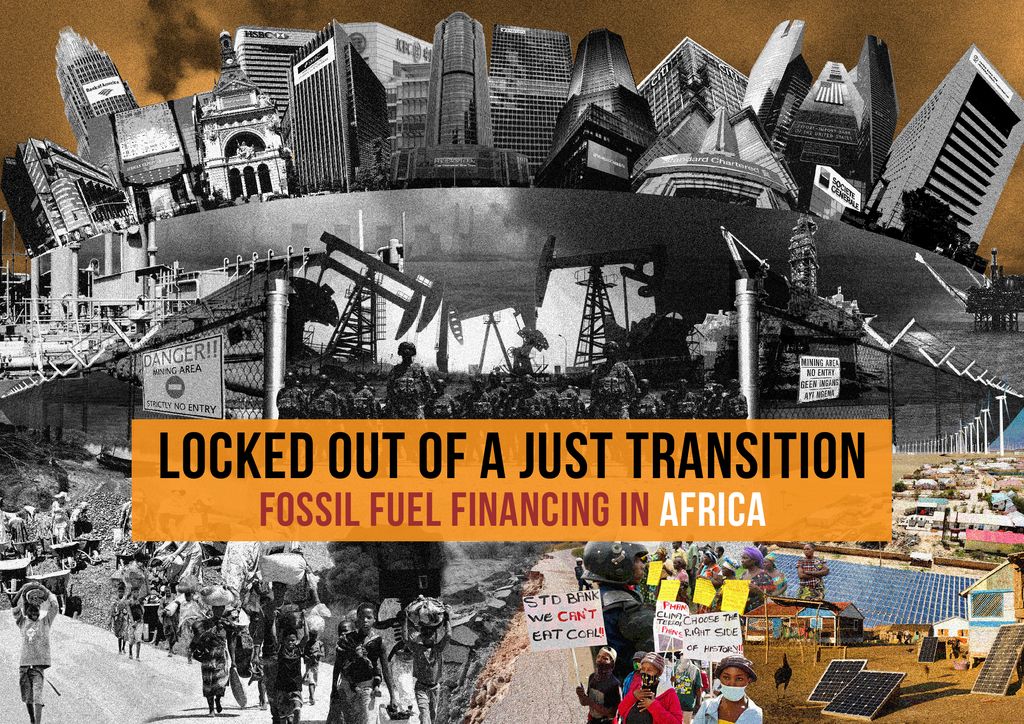 Voorbeeld van de eerste pagina van publicatie 'Report: Locked out of a Just Transition: fossil fuel financing in Africa'