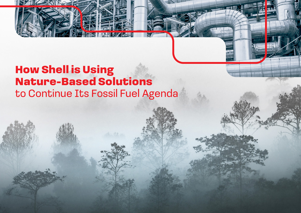Voorbeeld van de eerste pagina van publicatie 'Report: How Shell is using Nature Based Solutions to continue its fossil fuel agenda'