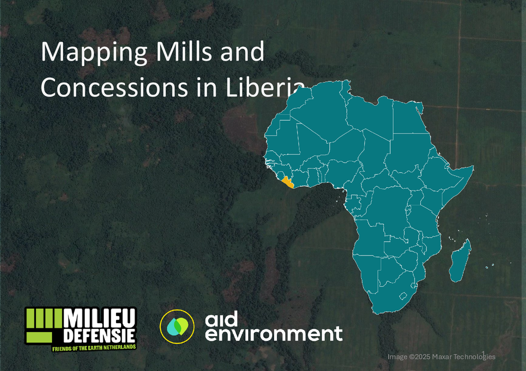 Voorbeeld van de eerste pagina van publicatie 'Mapping mills and concessions in Liberia'