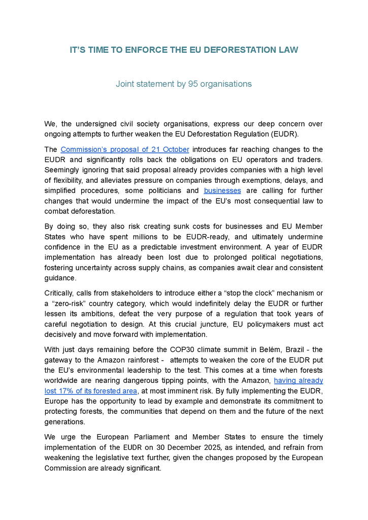 Voorbeeld van de eerste pagina van publicatie 'It’s time to enforce the EU Deforestation Law'