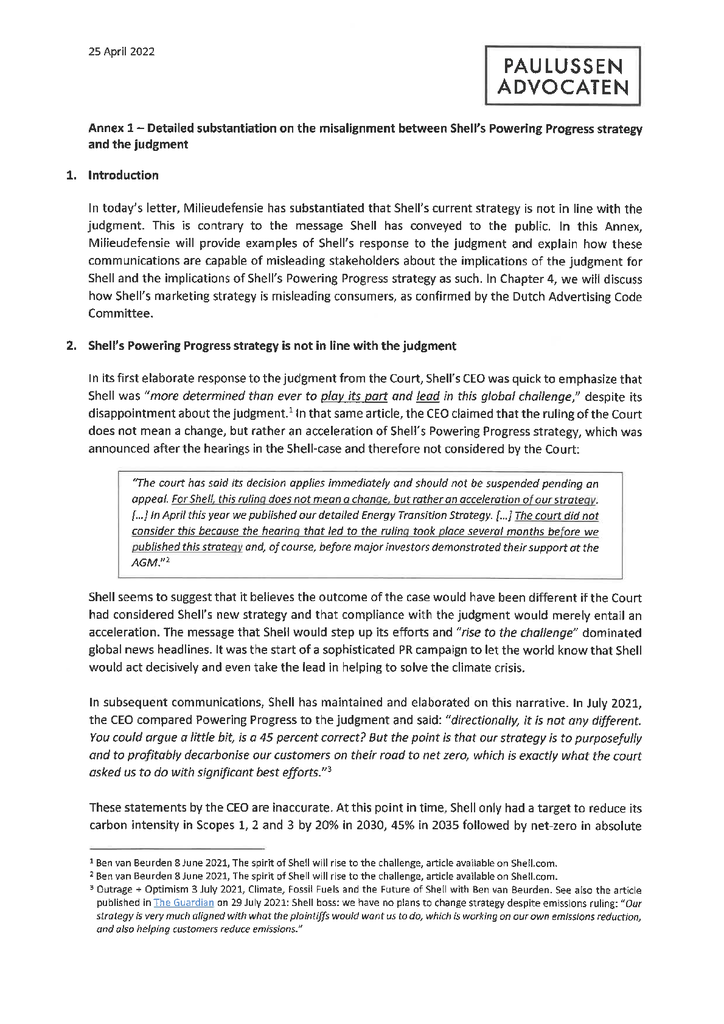 Voorbeeld van de eerste pagina van publicatie 'Annex 1 to the letter to the board of Shell'