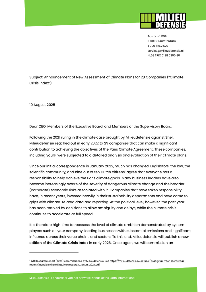Voorbeeld van de eerste pagina van publicatie 'We are sending a letter to 28 major polluters'