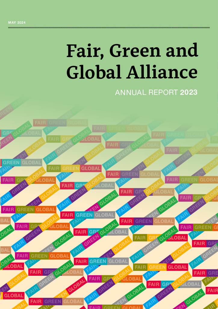 Voorbeeld van de eerste pagina van publicatie 'Annual report Fair, Green and Global 2023'