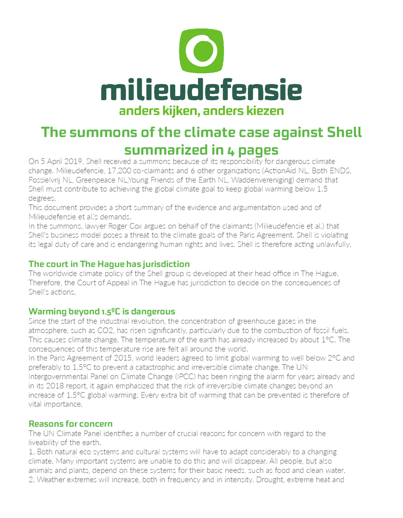 Voorbeeld van de eerste pagina van publicatie 'Court Summons Shell-Summary'