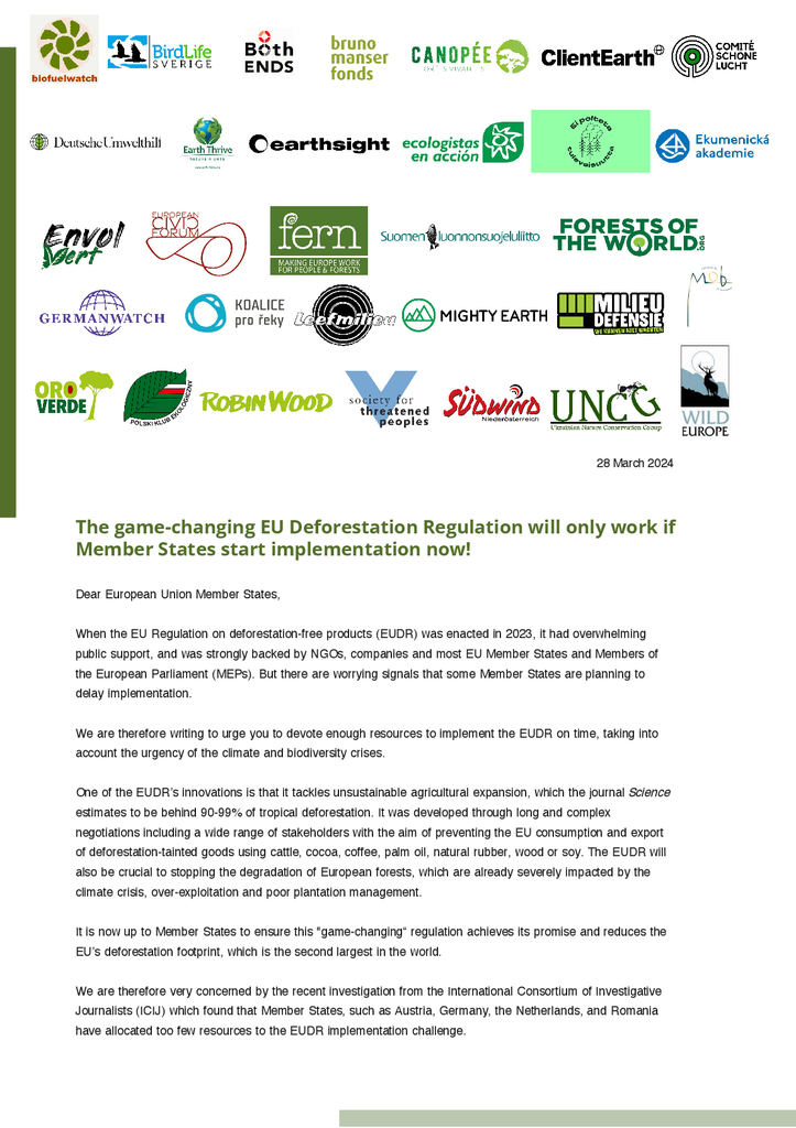 Voorbeeld van de eerste pagina van publicatie 'EU member states must enact deforestation law without delay'