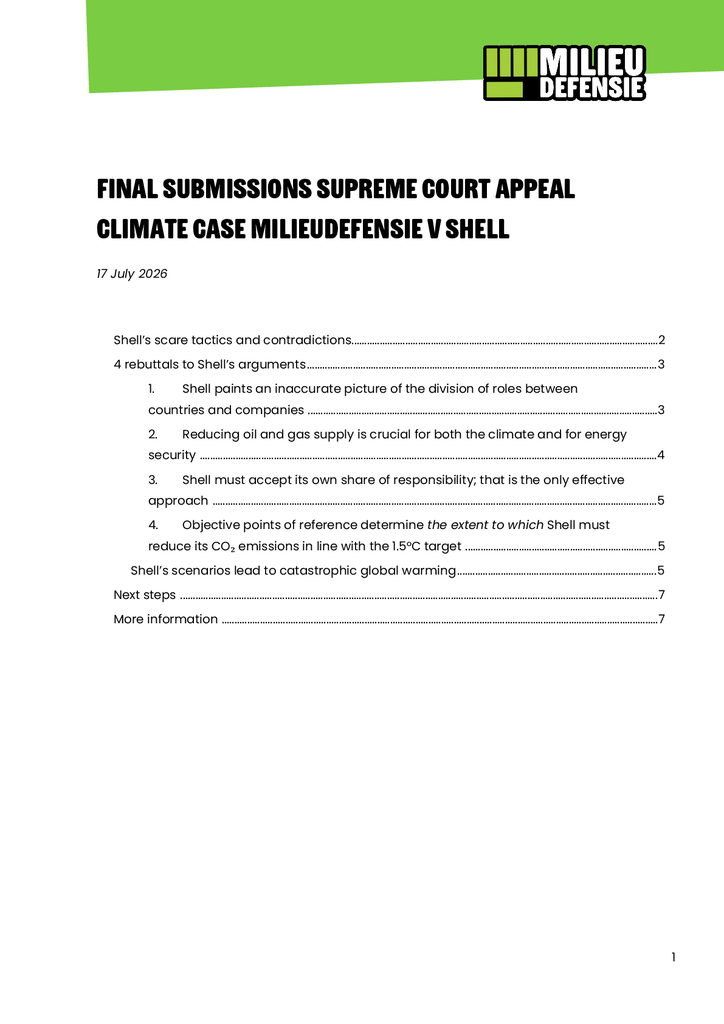 Voorbeeld van de eerste pagina van publicatie 'Explainer: our response to the latest written submission in the Shell Climate Case'