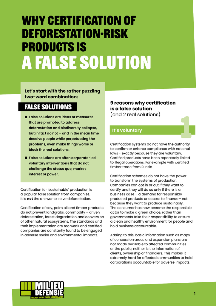 Voorbeeld van de eerste pagina van publicatie 'False Solutions: factsheets'